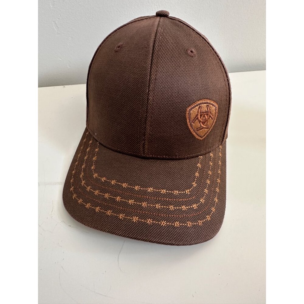 Ariat Cap Hat Mens Oilskin Barb Wire Stitch‎ Embroidered Logo Brown